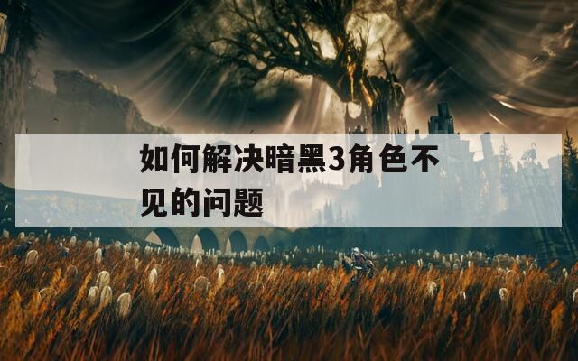 如何解决暗黑3角色不见的问题